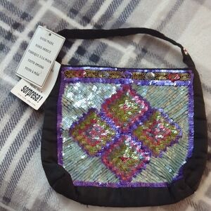Handcrafted Sequin Bag - Black and Multicolor